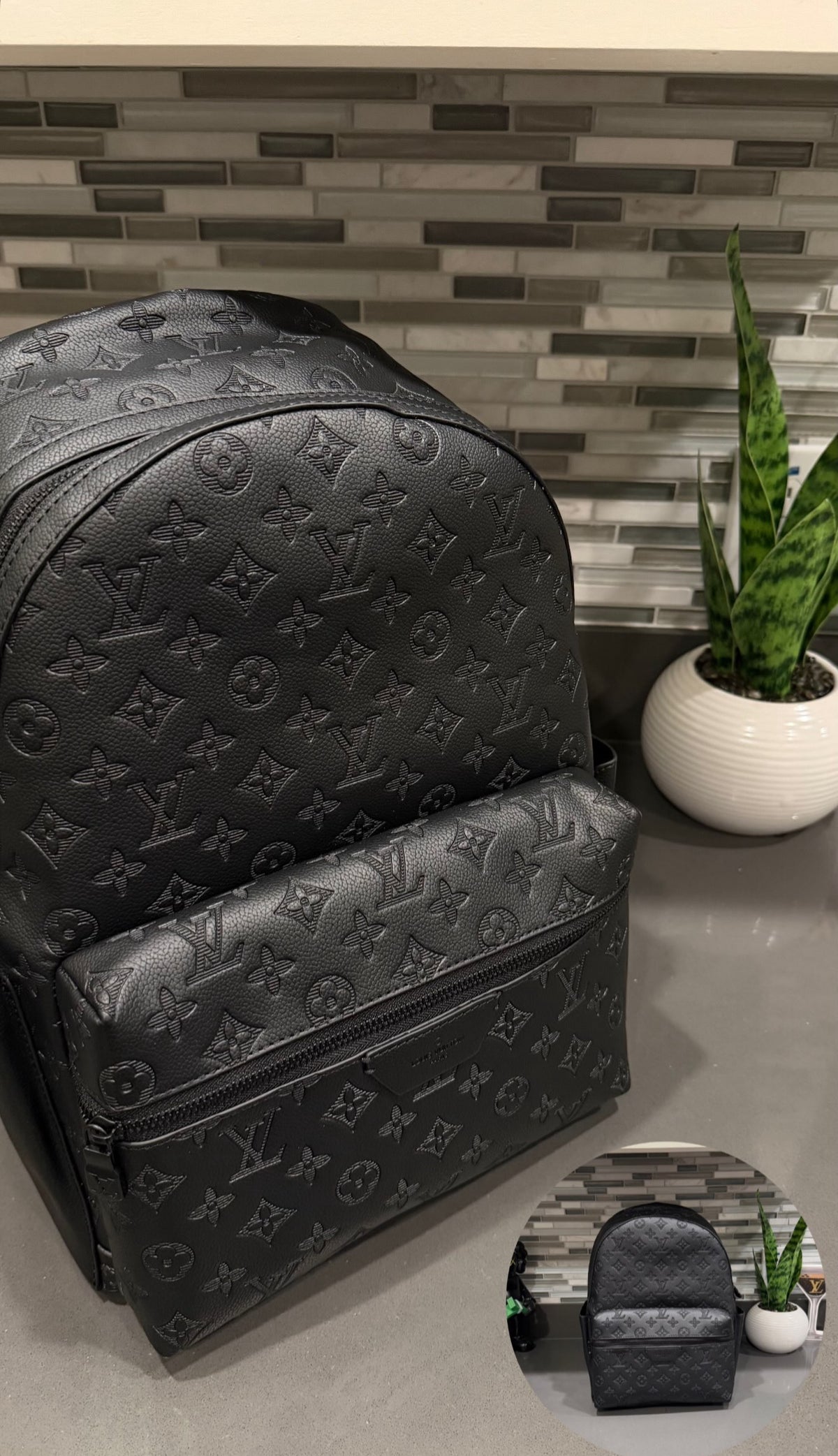 L V Black Monogram Embossed Backpack - Men’s Luxury Backpack