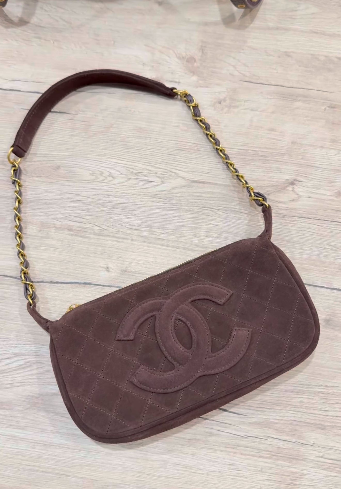 Vintage Chocolate Brown Quilted Chain Shoulder Bag