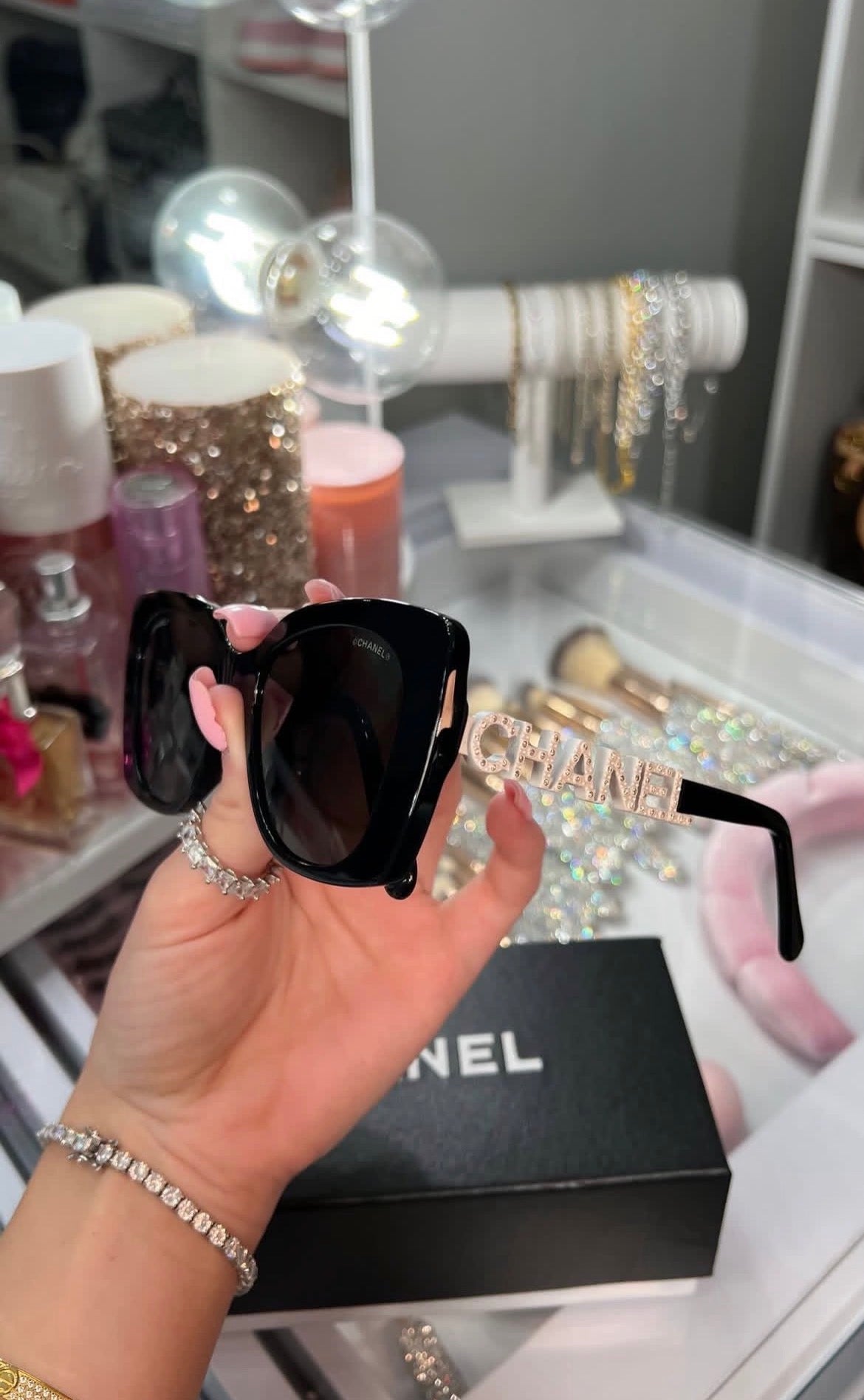 Chanel Crystal Logo Oversized Black Sunglasses – Luxury Designer Eyewear