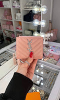 Pink Quilted Zip Designer Wallet with Crystal Monogram