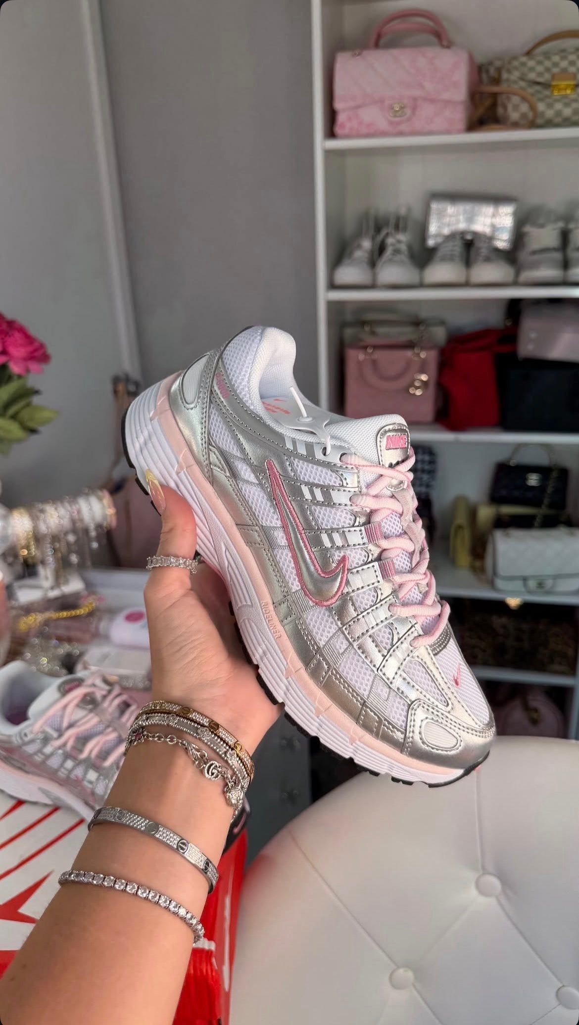 Silver & Pink Athletic Fashion Sneakers for Women