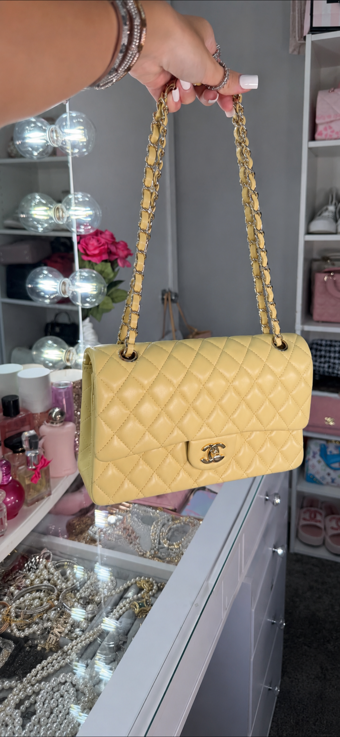 Yellow Quilted Chain Shoulder Bag