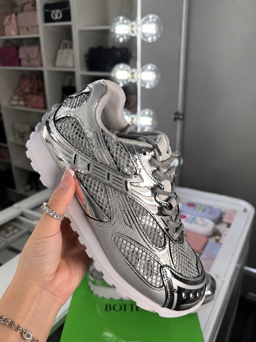 Bottega Veneta Orbit Metallic Mesh Sneakers