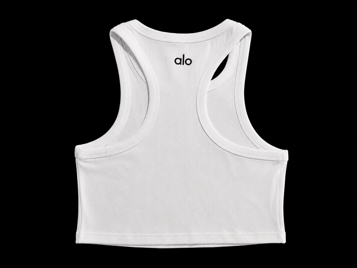 Alo White Ribbed Cropped Tank Top
