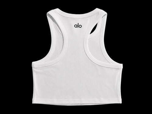 Alo White Ribbed Cropped Tank Top
