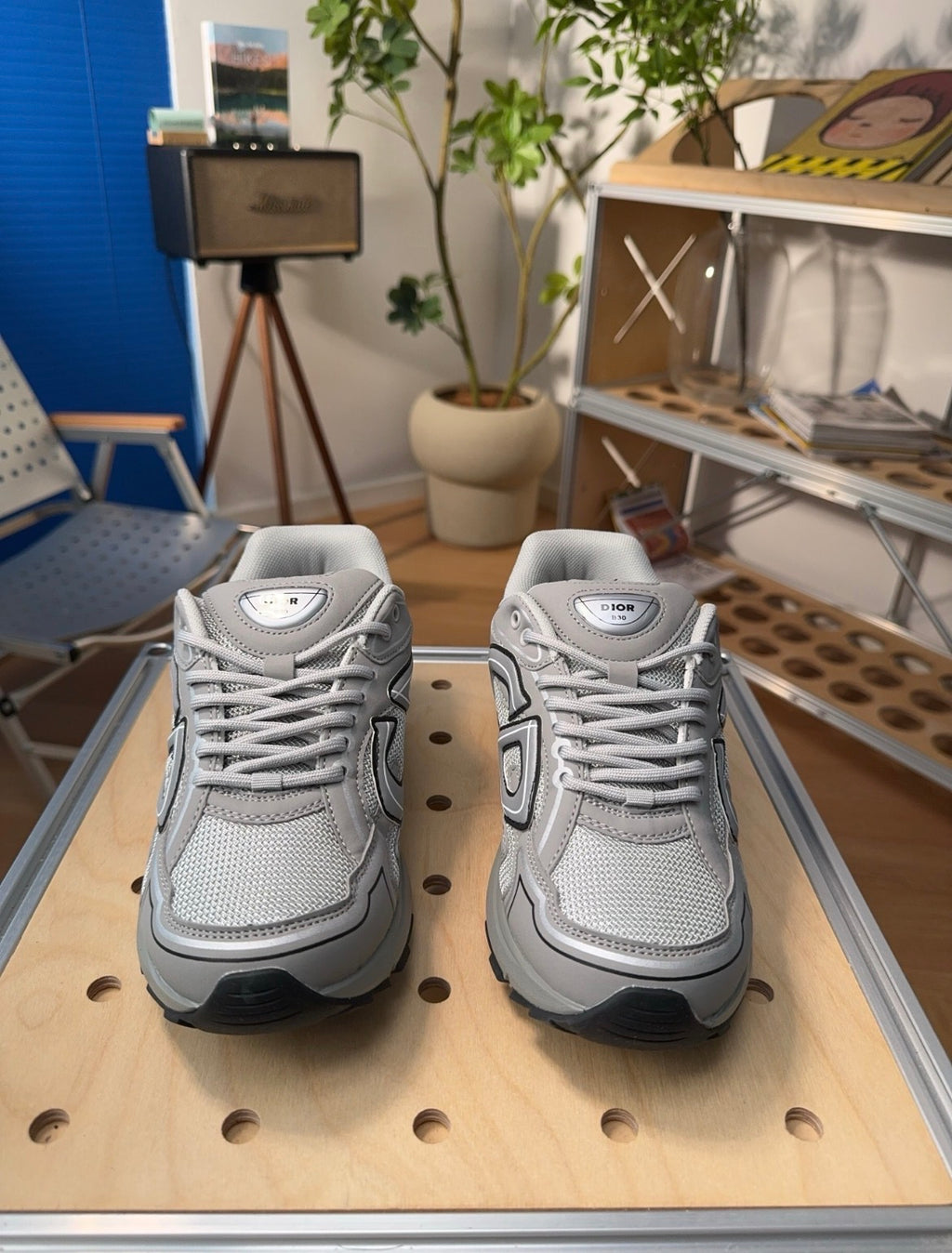 Designer Grey & Silver Mesh Chunky Runner Sneakers