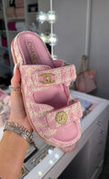 Pink Tweed Luxury Slides