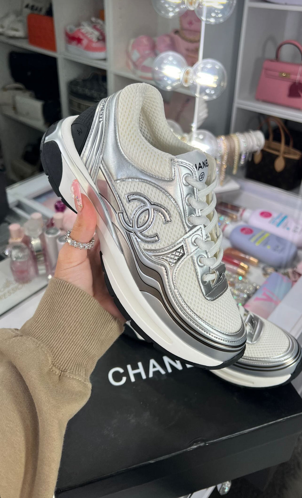 Luxury Silver Designer-Inspired Sneakers