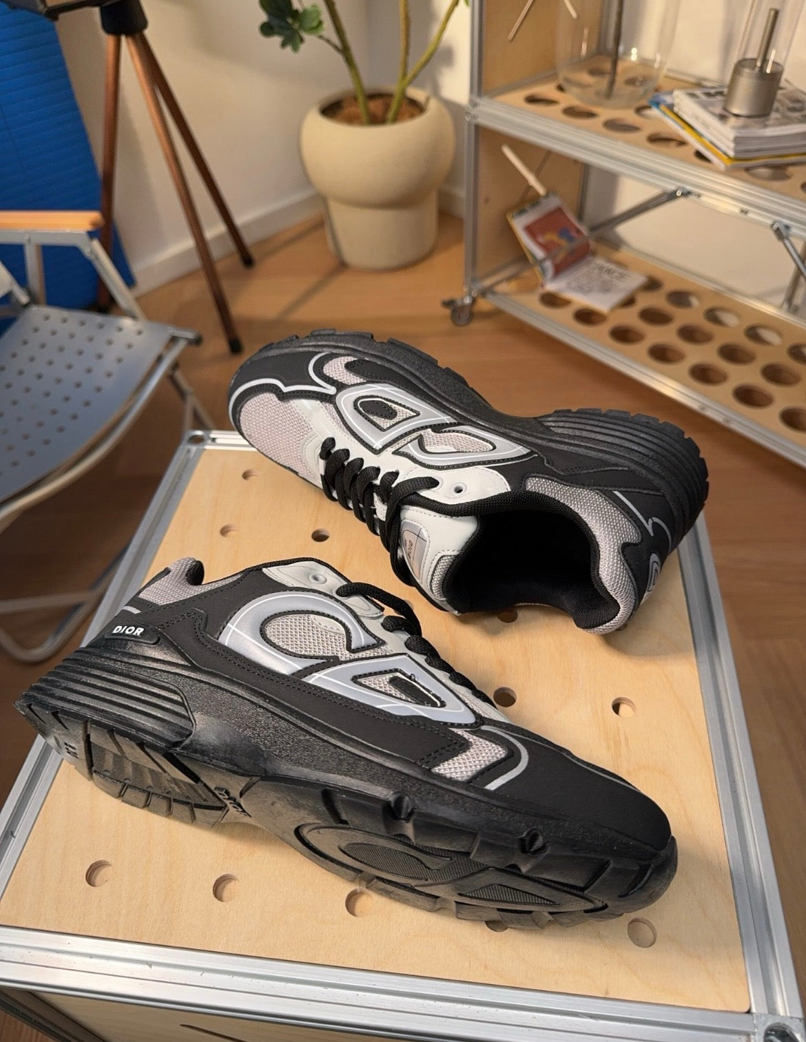 Designer Black & Silver Mesh Chunky Runner Sneakers