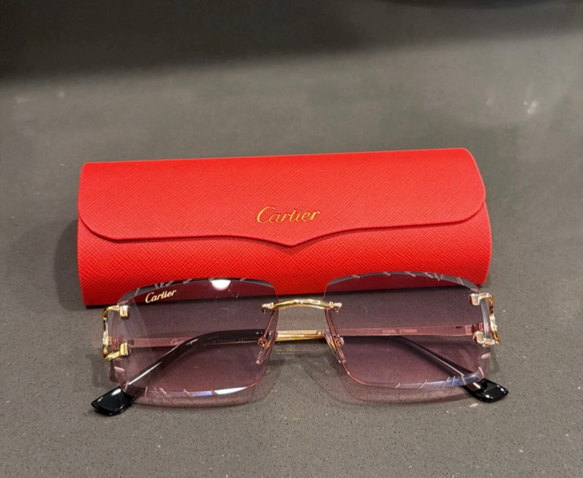 Gold-Tone Square Frames Pink Gradient Sunglasses