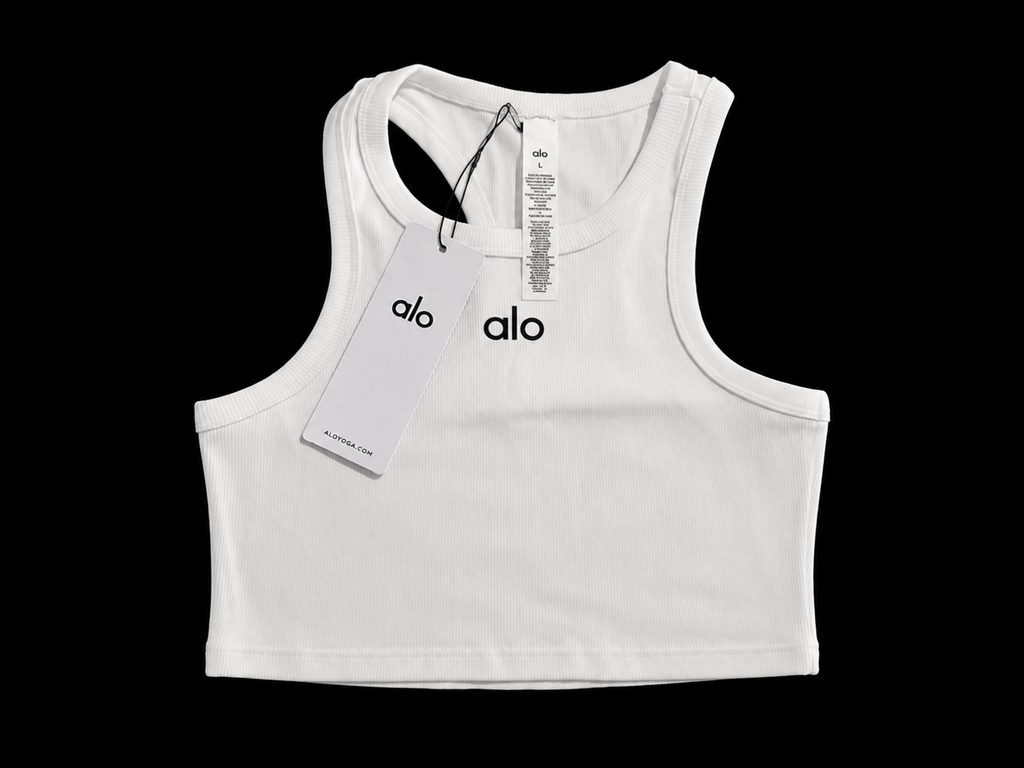 Alo White Ribbed Cropped Tank Top