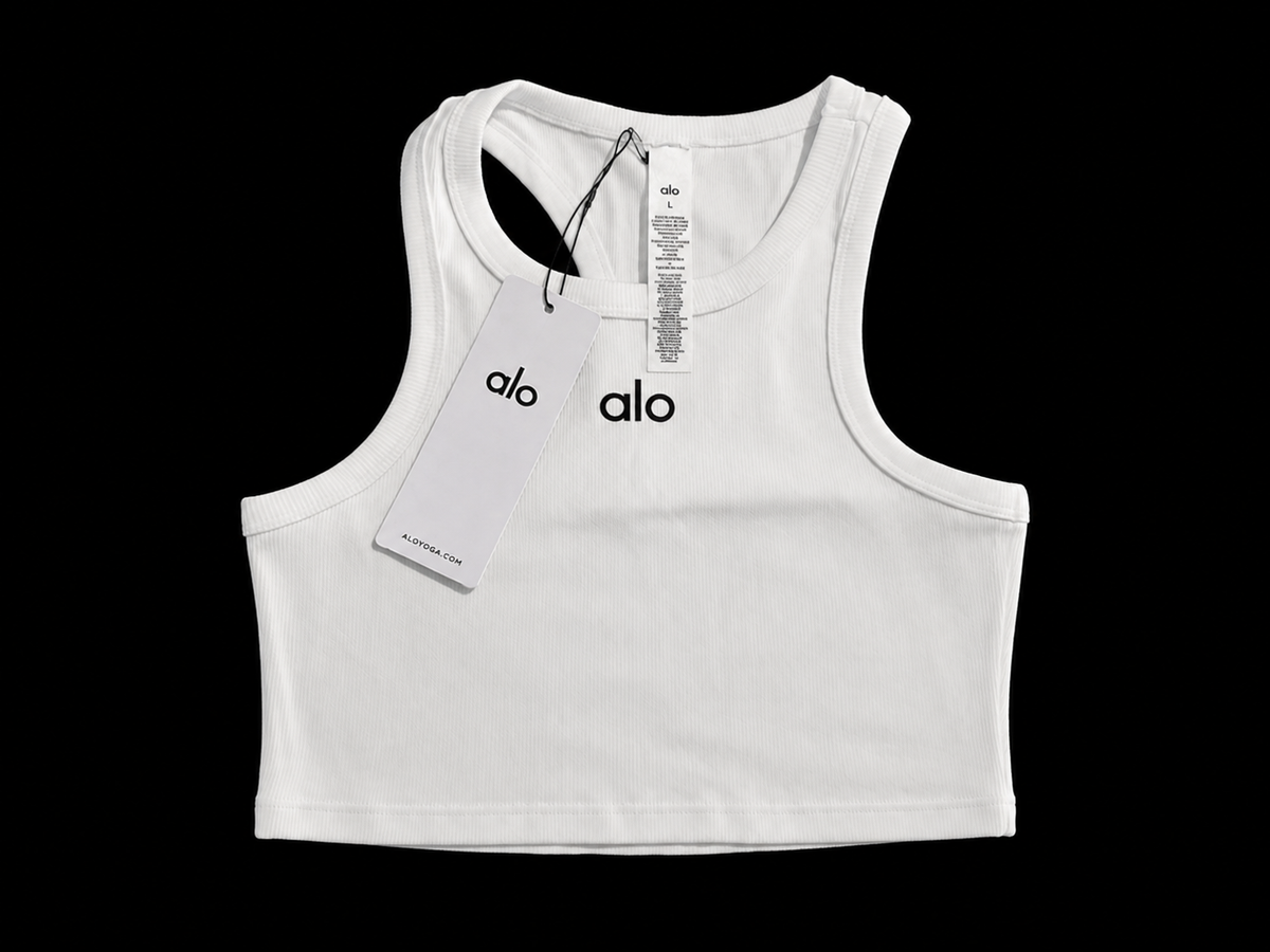 Alo White Ribbed Cropped Tank Top