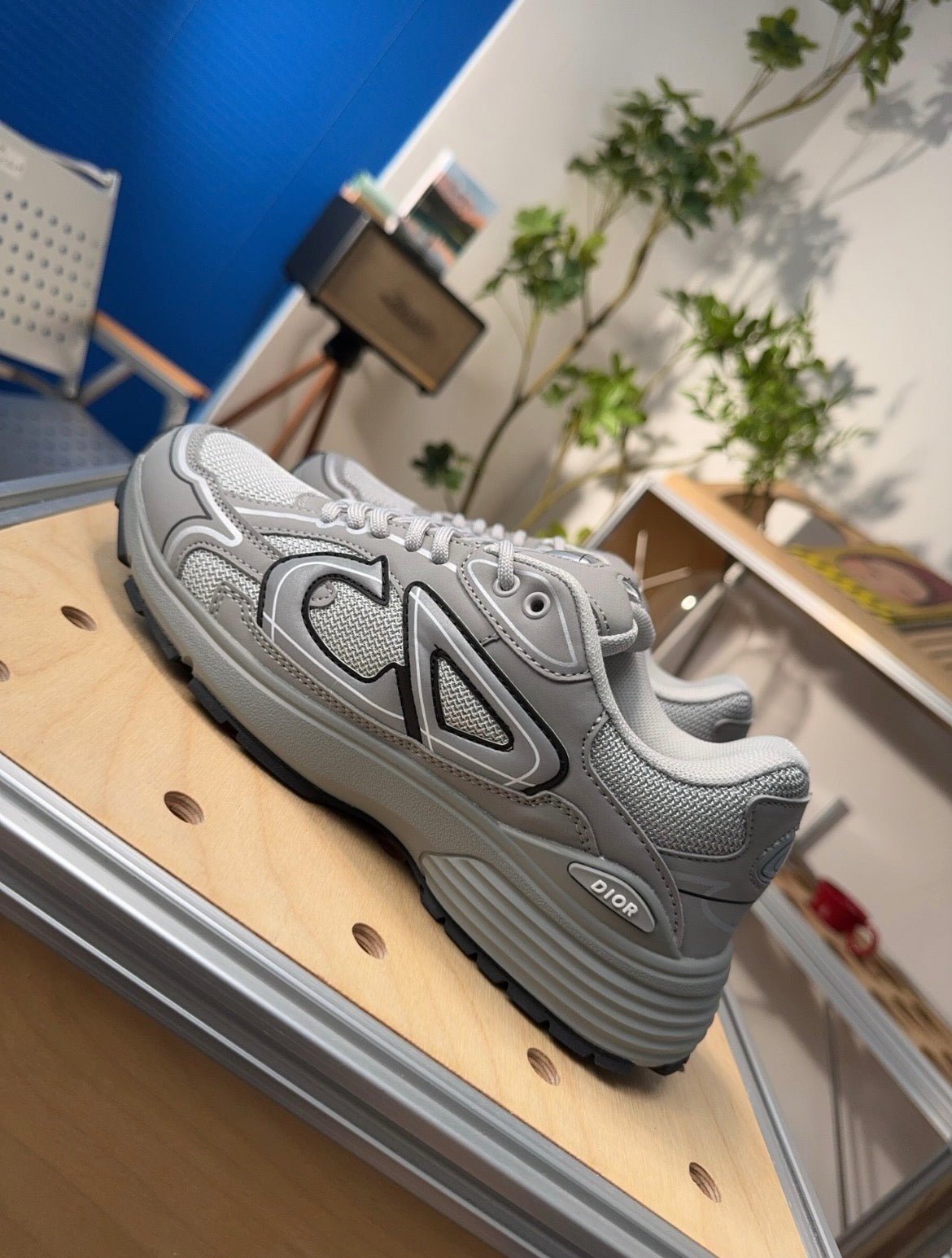 Designer Grey & Silver Mesh Chunky Runner Sneakers