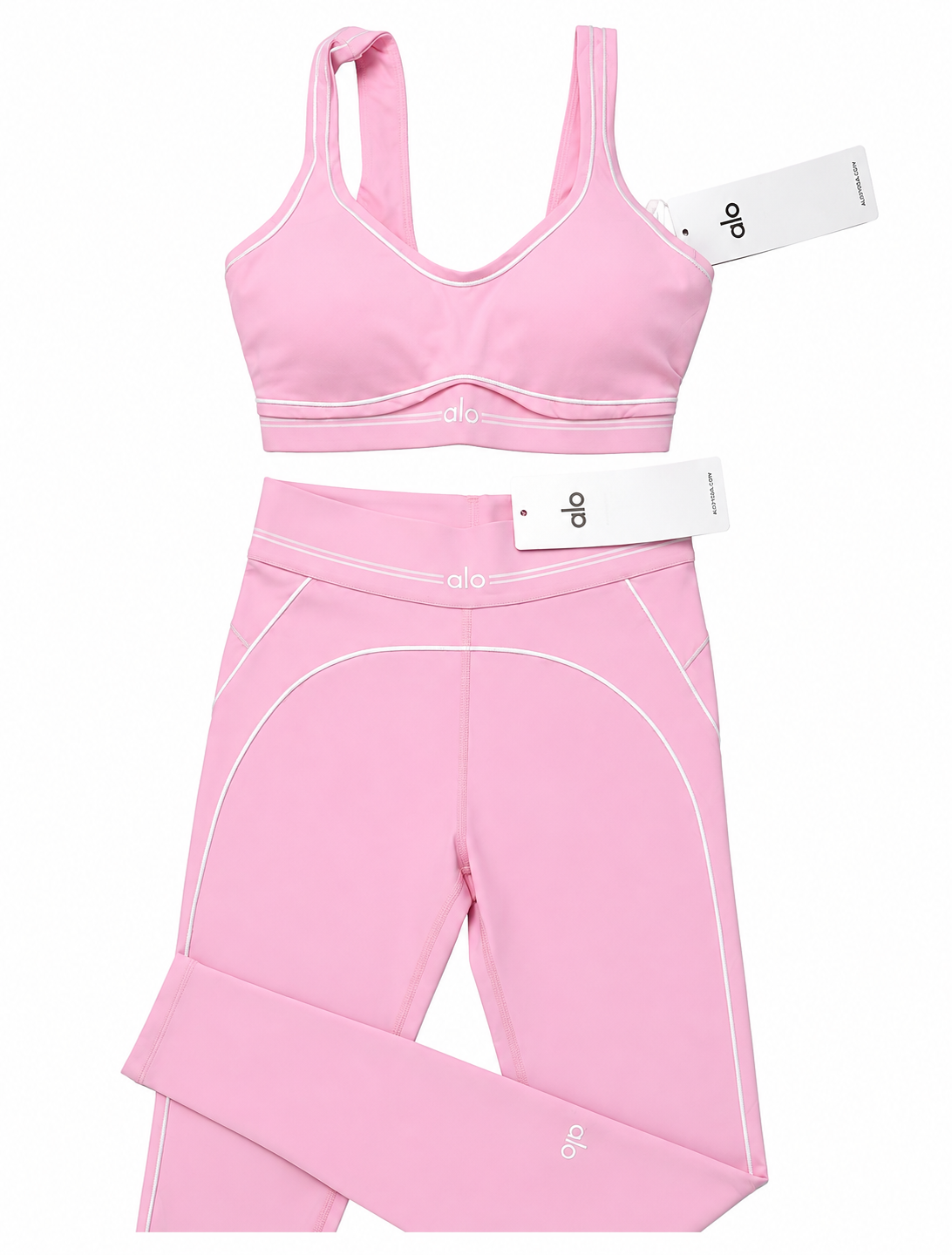 Pink Contrast Trim Sports Bra & Leggings Set