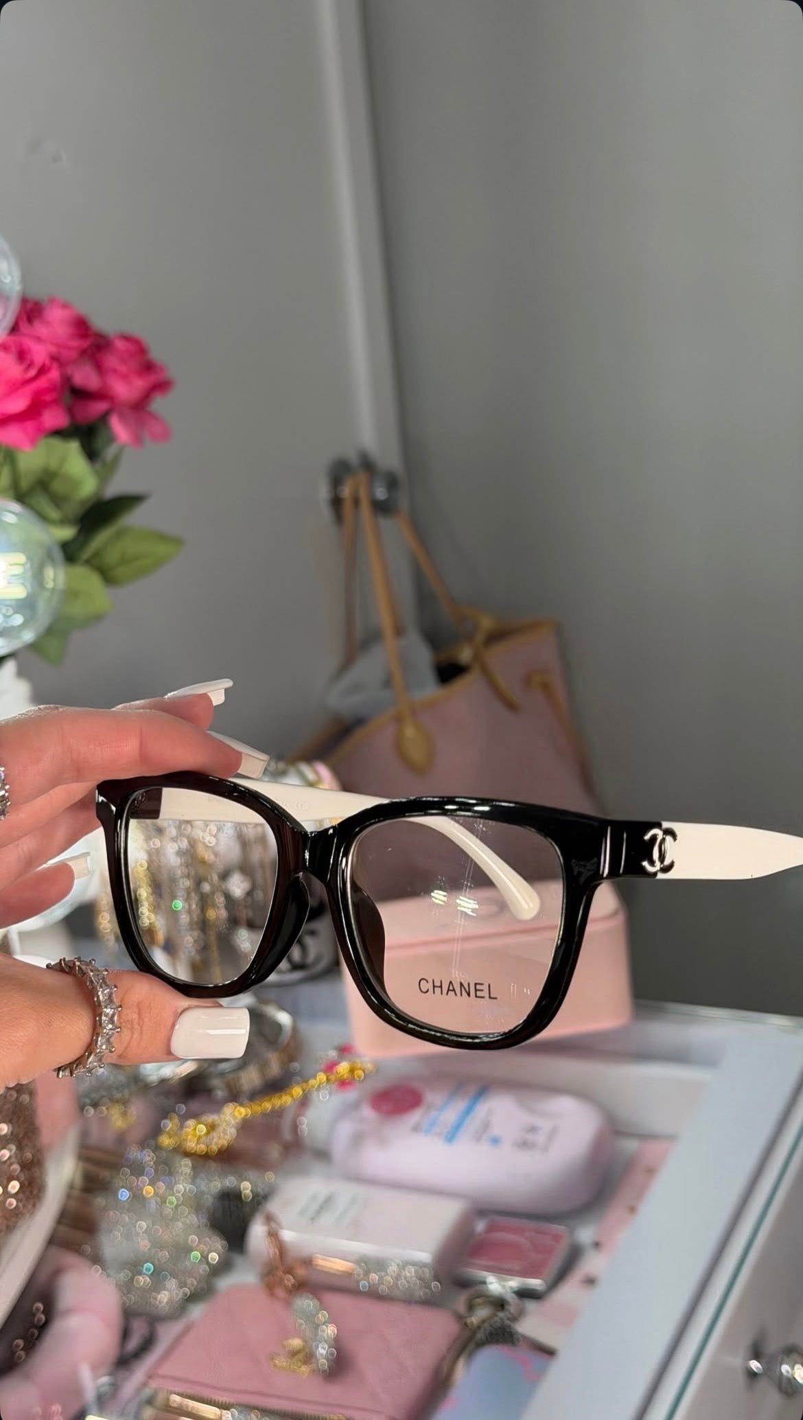 Black and White Designer Oversized Square Eyeglasses