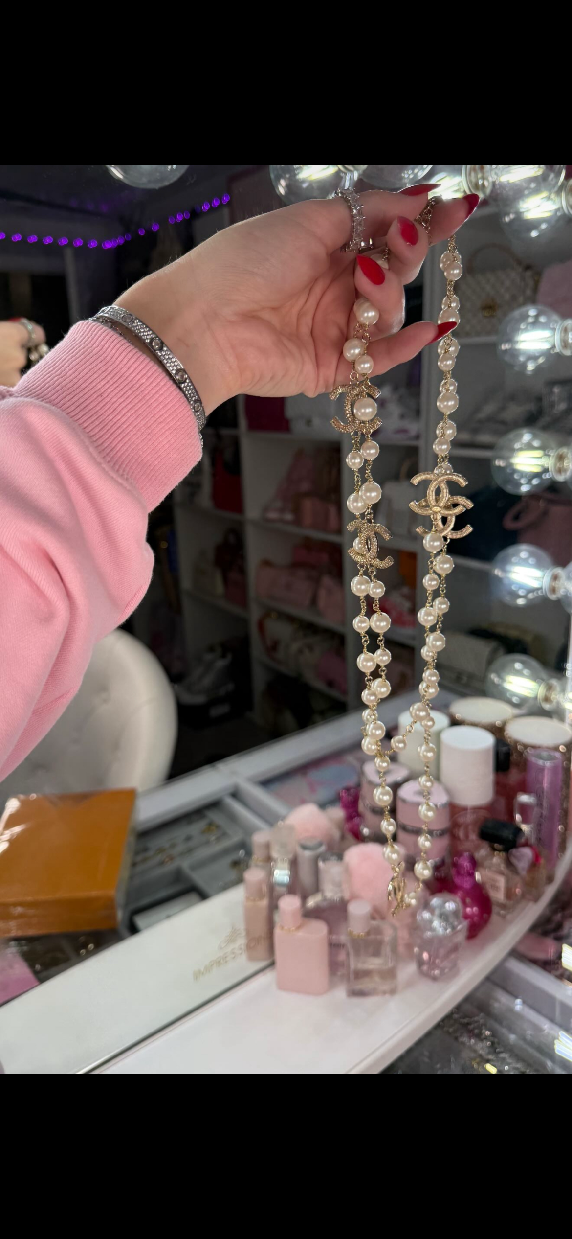 Pearl CC Long Necklace