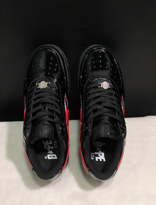 Bape STA Black & Red Shark Star Patent Low-Top Sneakers