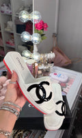 Classic Quilted Slide Sandals – White & Black Luxury-Inspired Design