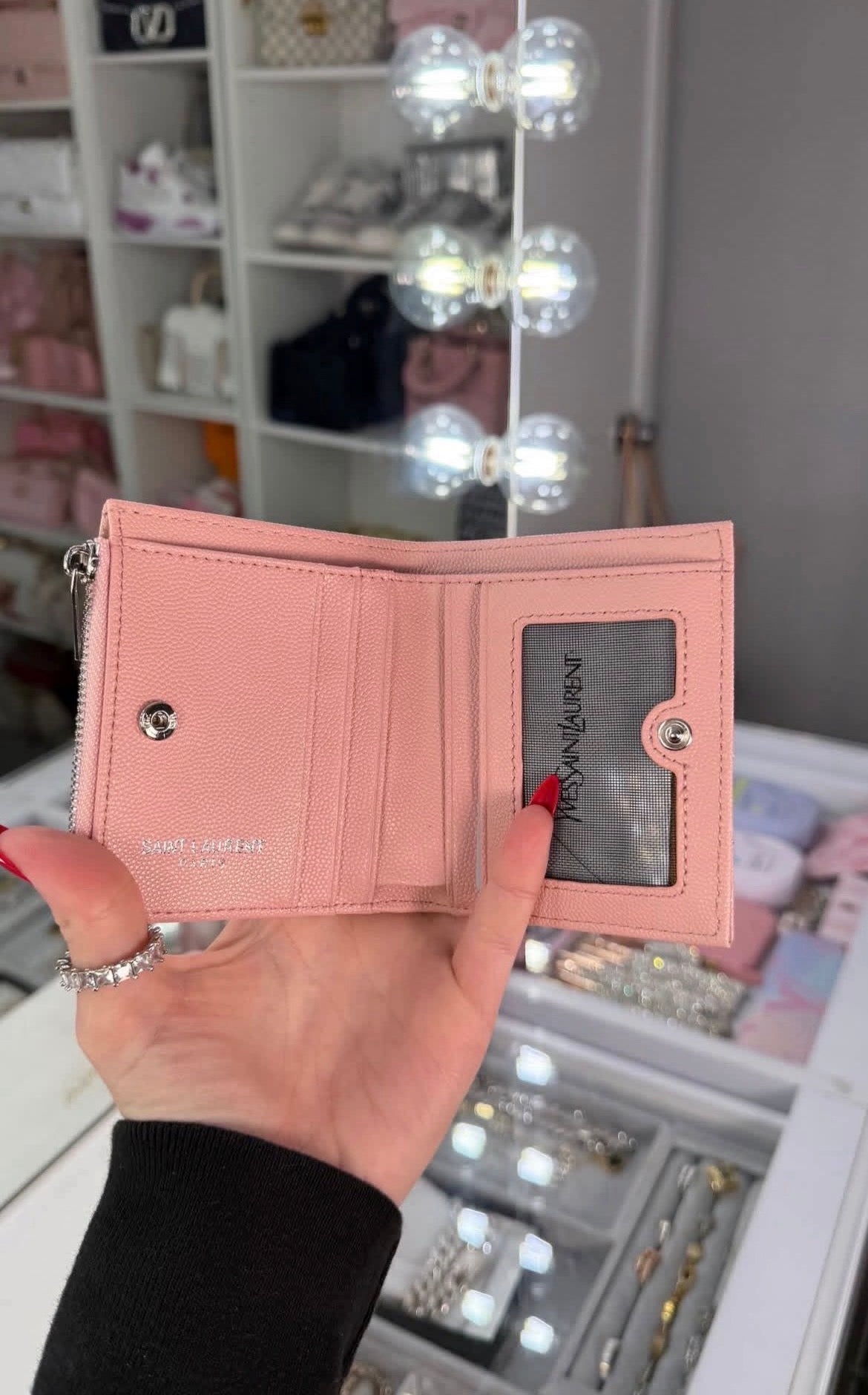 Pink Quilted Zip Designer Wallet with Crystal Monogram
