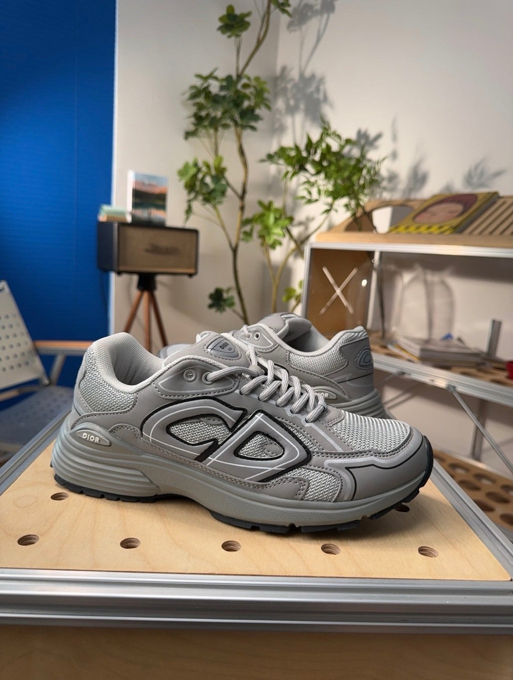 Designer Grey & Silver Mesh Chunky Runner Sneakers