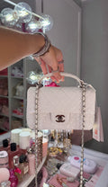 White Sequin Flap Bag Silver Chain Shoulder Bag