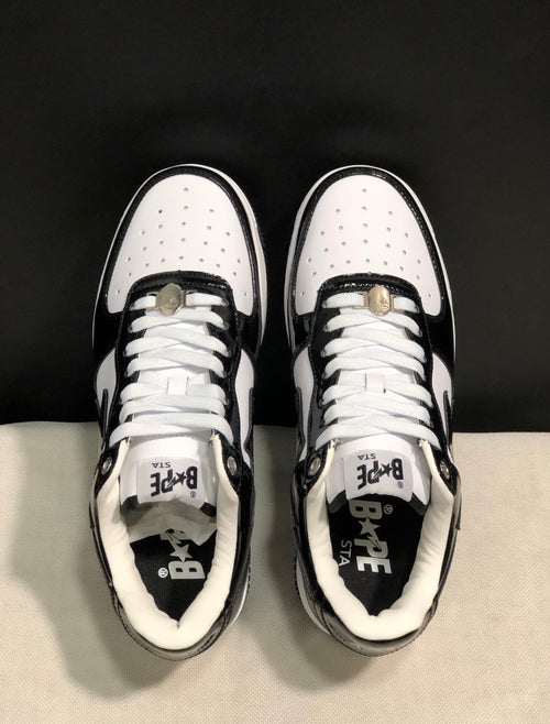 Bape STA Black & White Patent Star Low-Top Sneakers