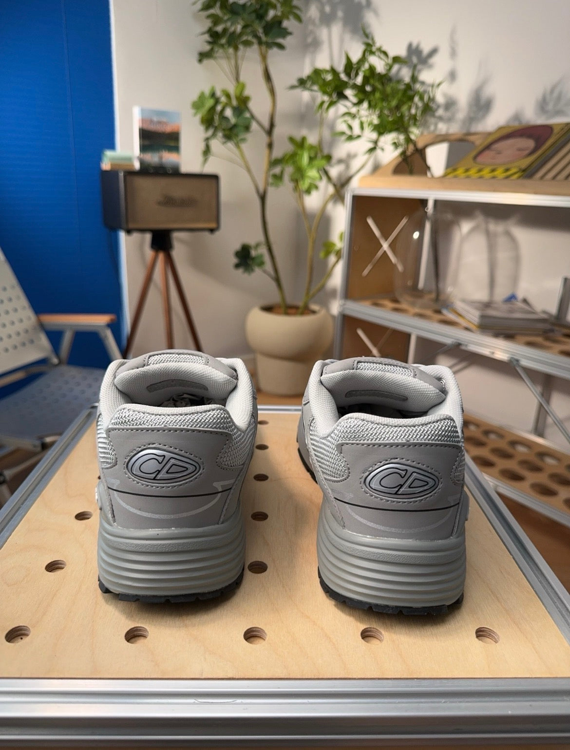 Designer Grey & Silver Mesh Chunky Runner Sneakers