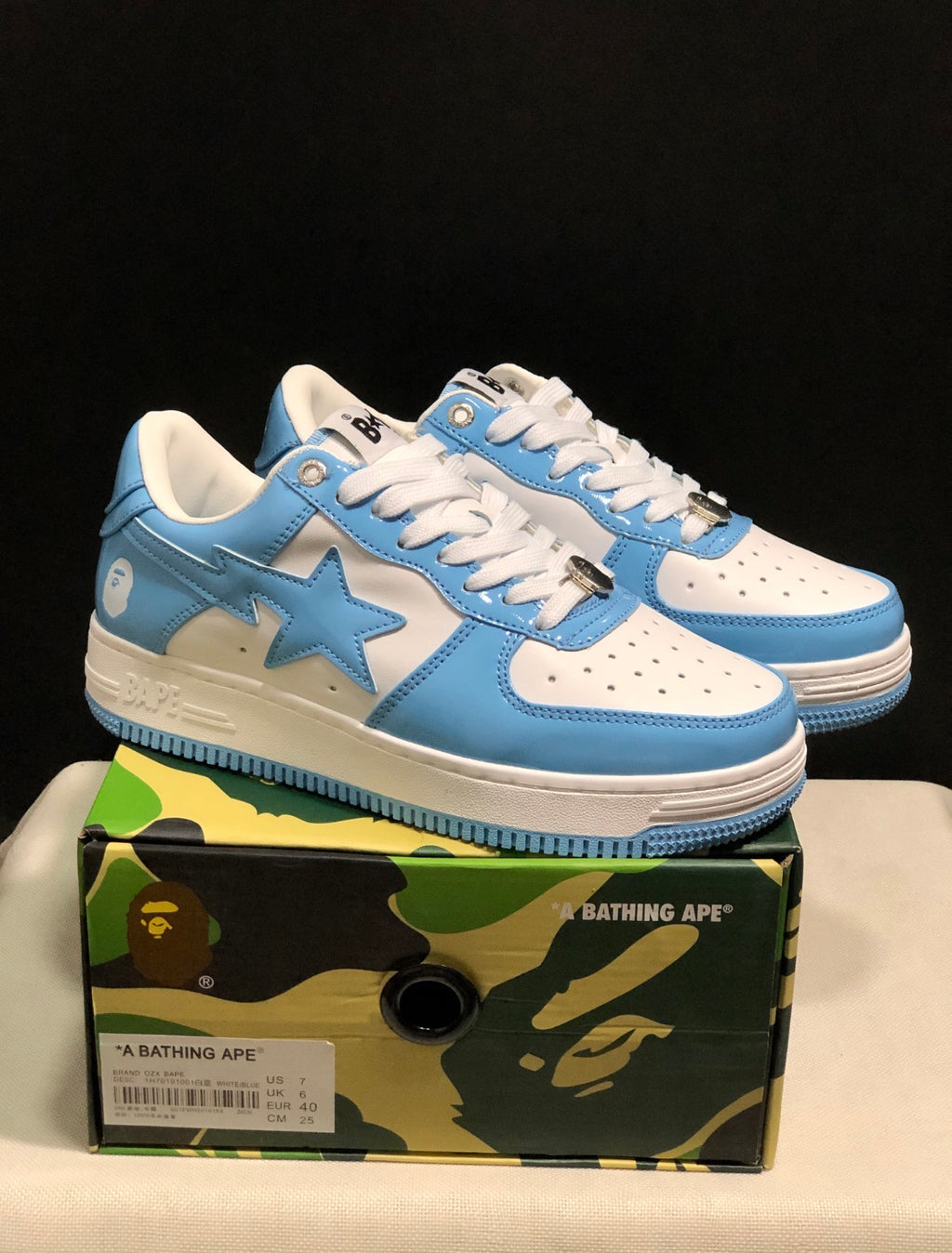 Bape STA Sky Blue & White Star Low-Top Sneakers