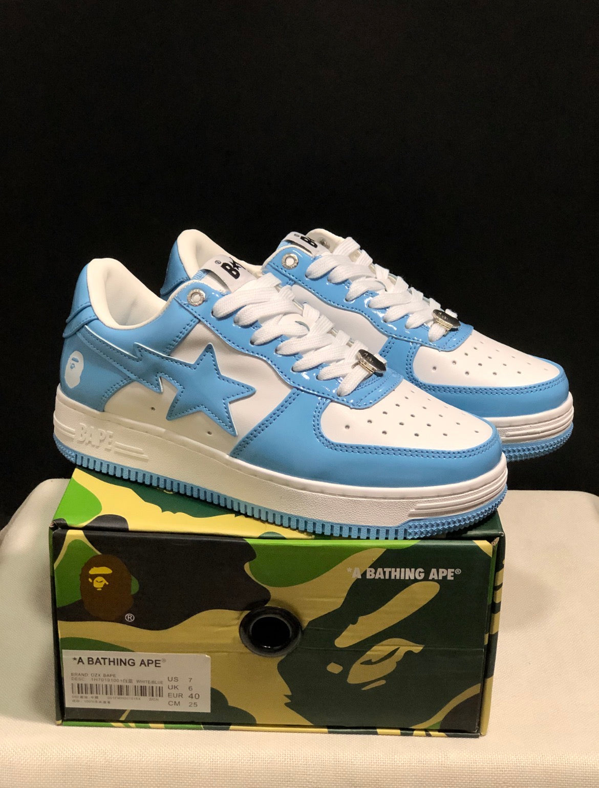 Bape STA Sky Blue & White Star Low-Top Sneakers