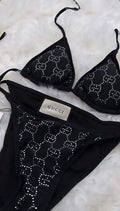 Black Designer Style Rhinestone Bikini