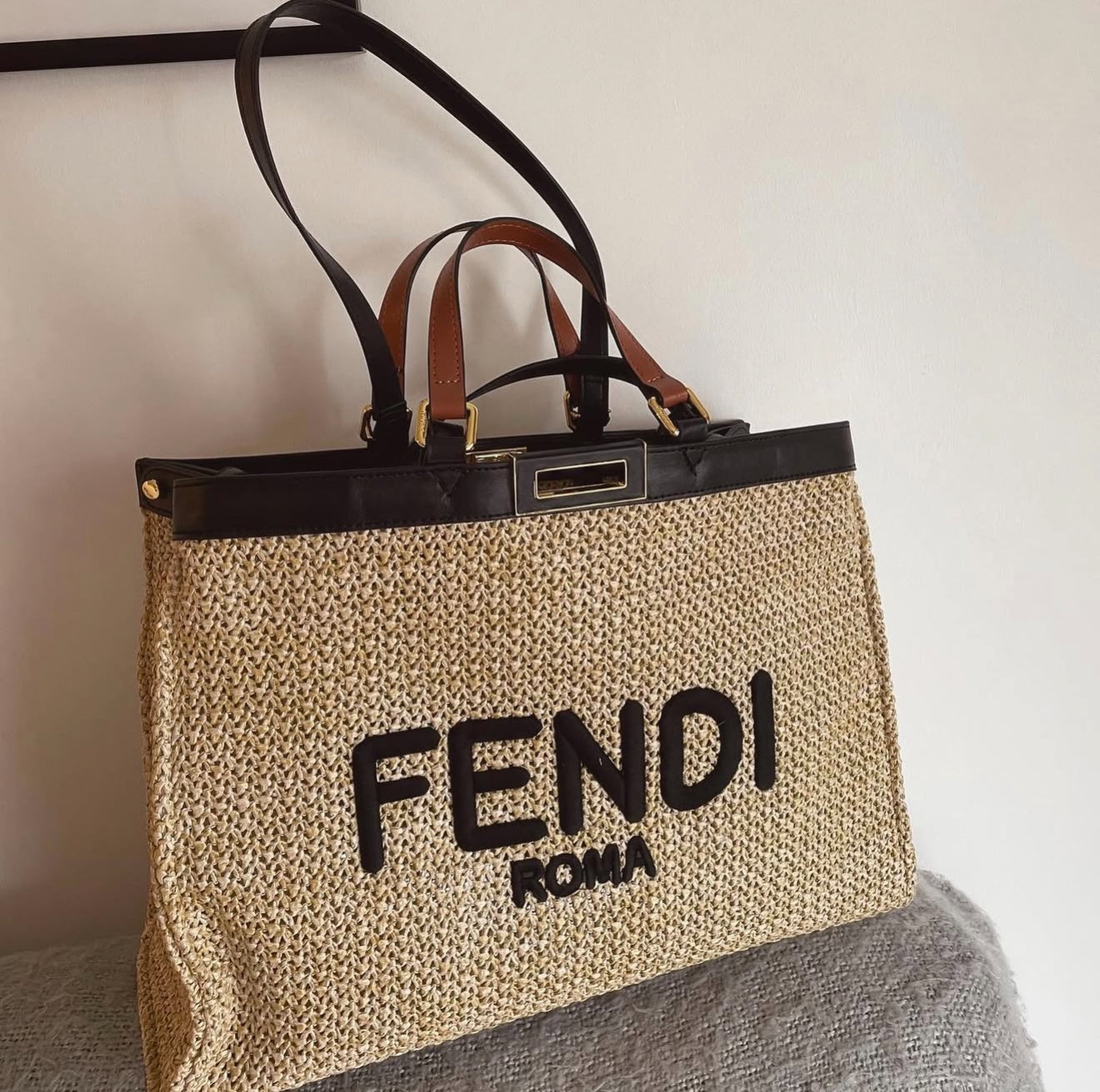 F E N Roma Raffia Tote Bag