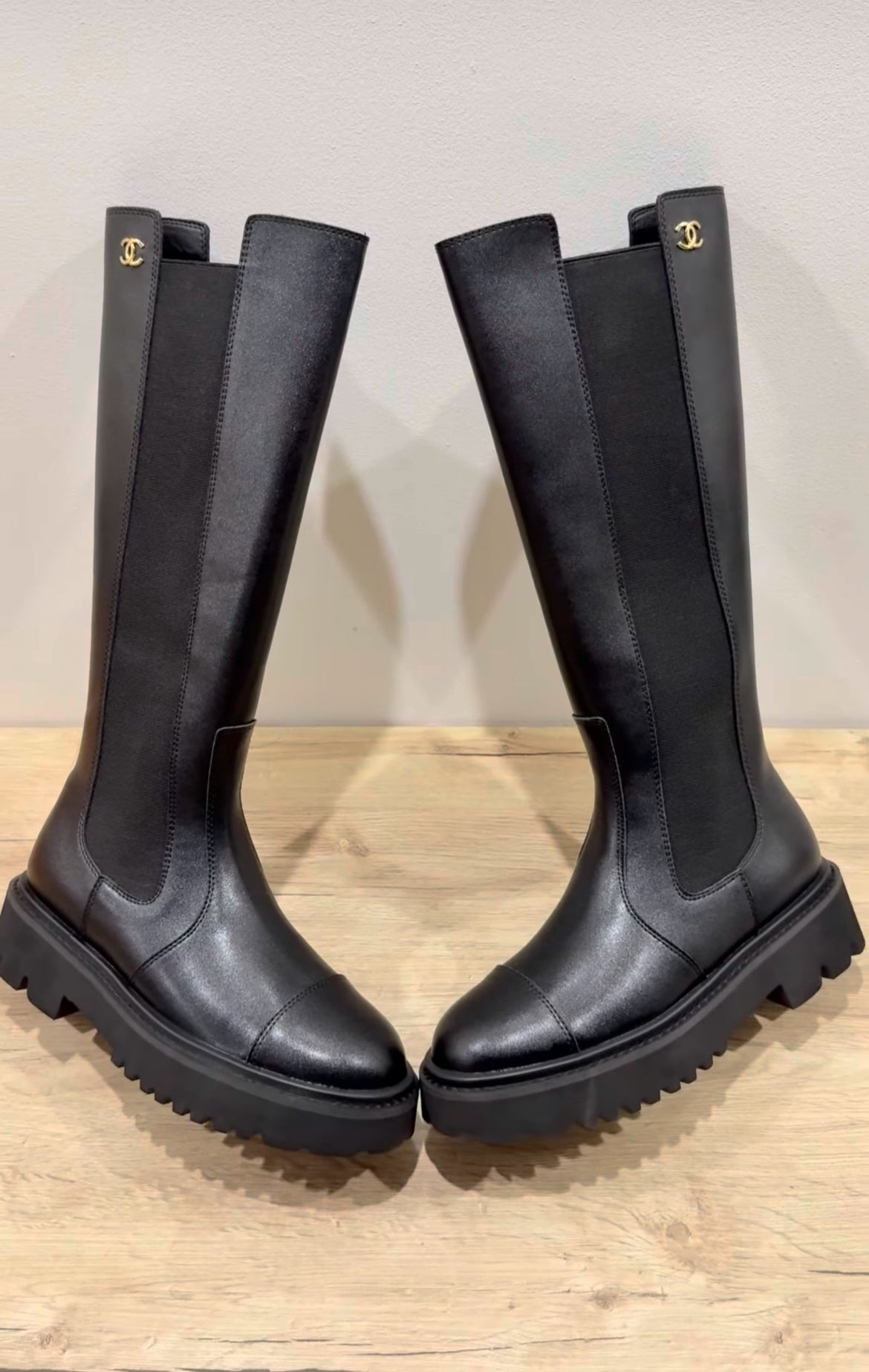 Black Luxe Platform Knee-High Boots