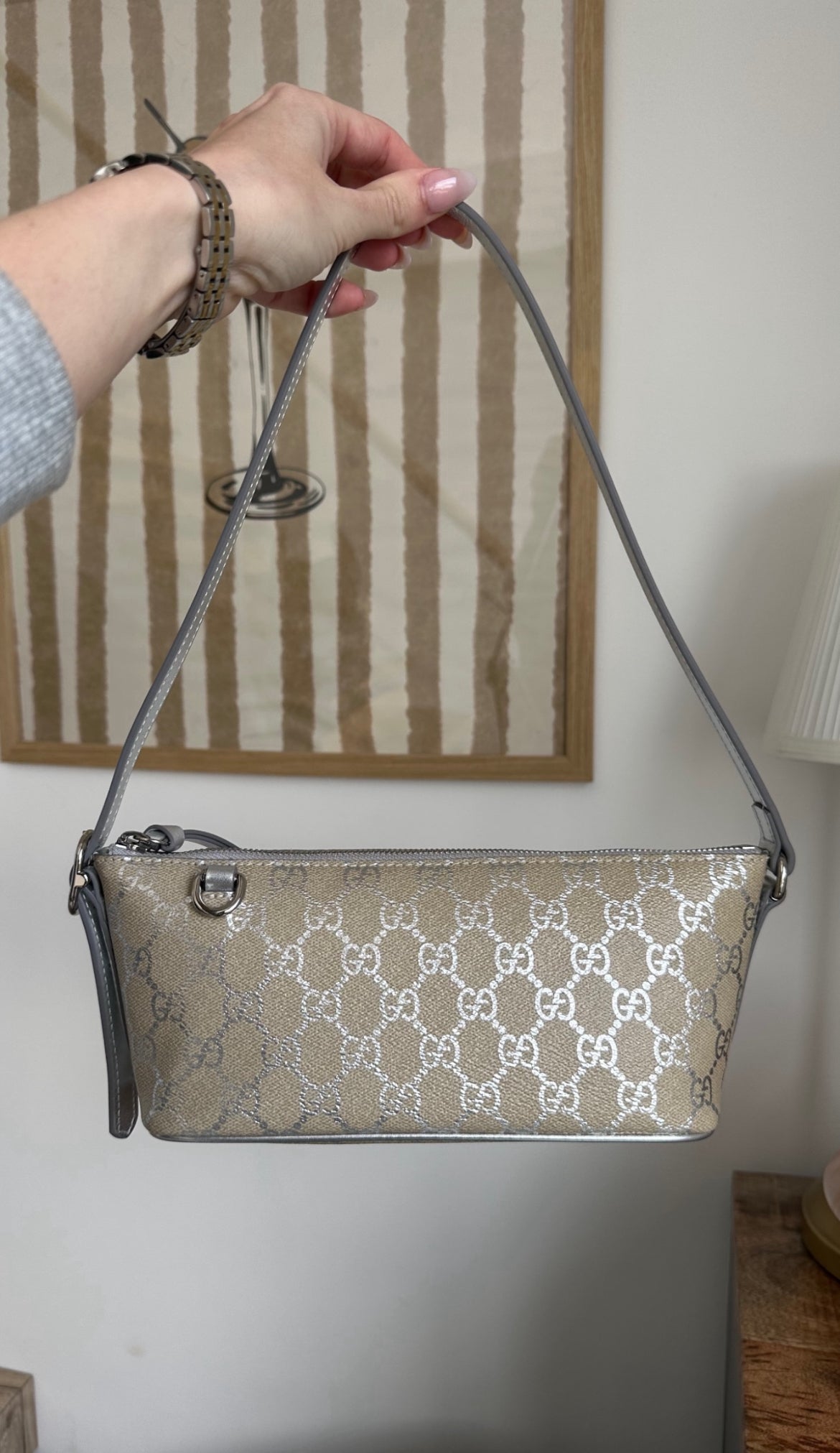 Silver GG Monogram Mini Shoulder Bag