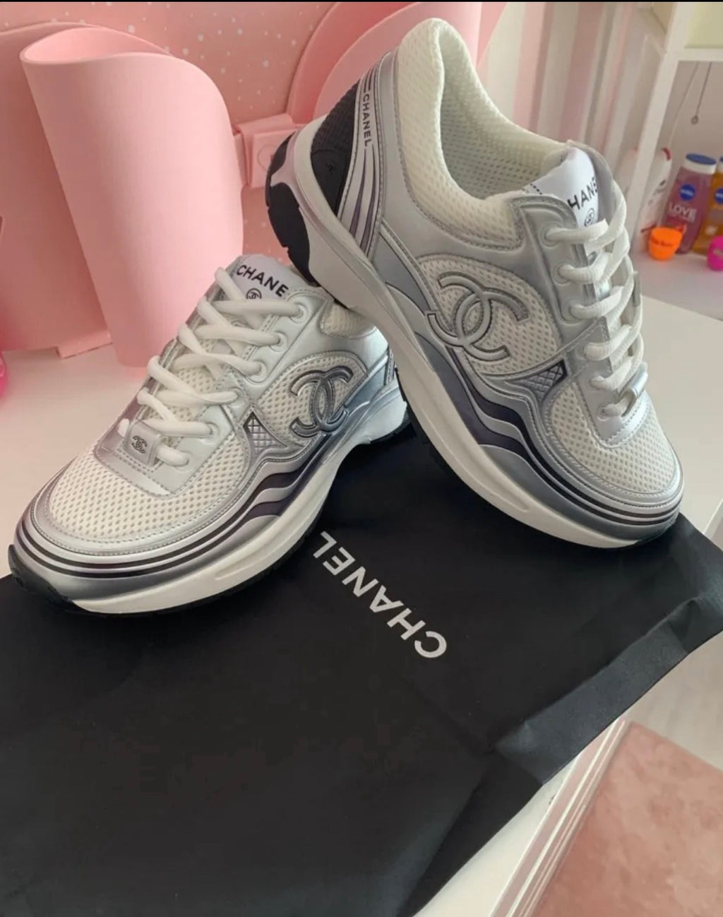 Luxury Silver Designer-Inspired Sneakers