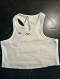Alo White Ribbed Cropped Tank Top