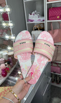 C D Pink Toile de Jouy Slide Sandals