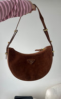 PRADA Suede Half Moon Shoulder Bag – Chocolate Brown