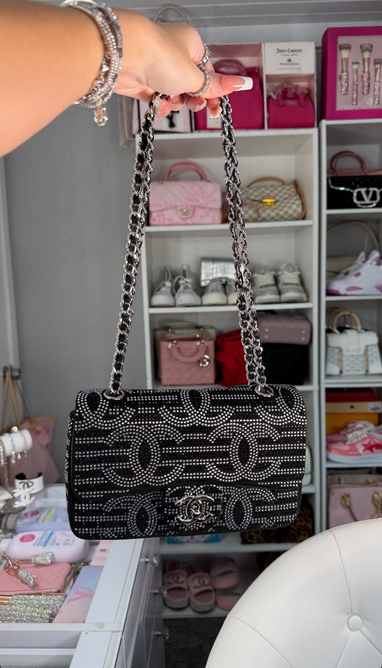 Black Rhinestone Chain Bag