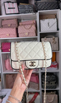Designer Inspired White Quilted Mini Flap Crossbody Bag