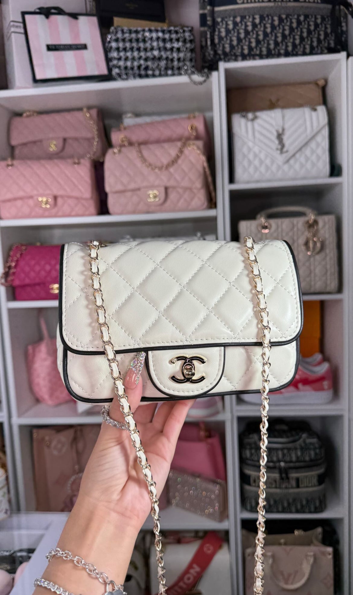 Designer Inspired White Quilted Mini Flap Crossbody Bag