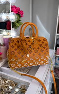Orange L V Monogram Boston Satchel Bag with Gold Charm | Luxury Designer-Inspired Handbag